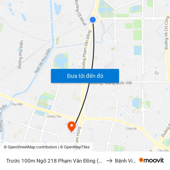 Trước 100m Ngõ 218 Phạm Văn Đồng (Đối Diện Công Viên Hòa Bình) to Bệnh Viện 19-8 map
