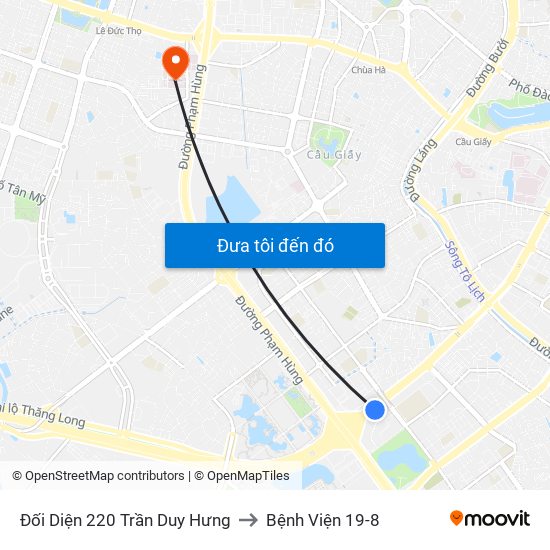 Đối Diện 220 Trần Duy Hưng to Bệnh Viện 19-8 map