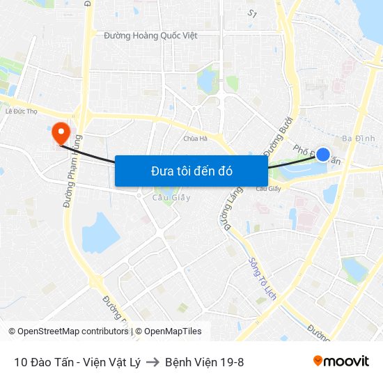 10 Đào Tấn - Viện Vật Lý to Bệnh Viện 19-8 map