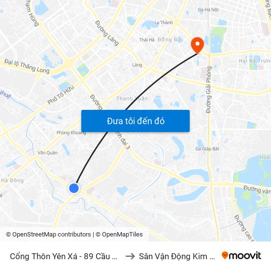 Cổng Thôn Yên Xá - 89 Cầu Bươu to Sân Vận Động Kim Liên map