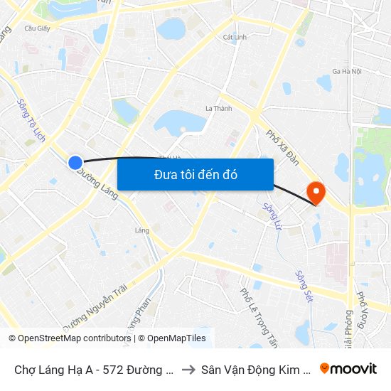 Chợ Láng Hạ A - 572 Đường Láng to Sân Vận Động Kim Liên map