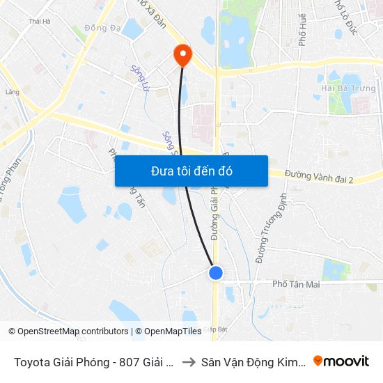 Toyota Giải Phóng - 807 Giải Phóng to Sân Vận Động Kim Liên map