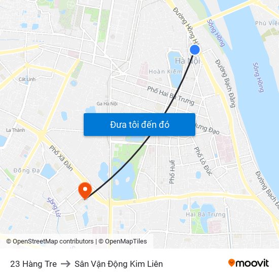 23 Hàng Tre to Sân Vận Động Kim Liên map