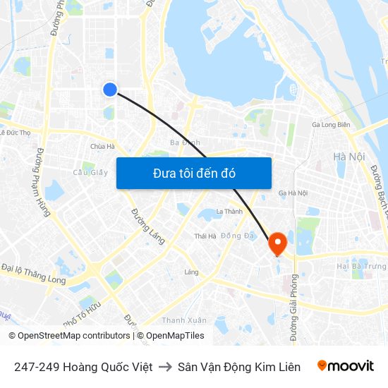 247-249 Hoàng Quốc Việt to Sân Vận Động Kim Liên map