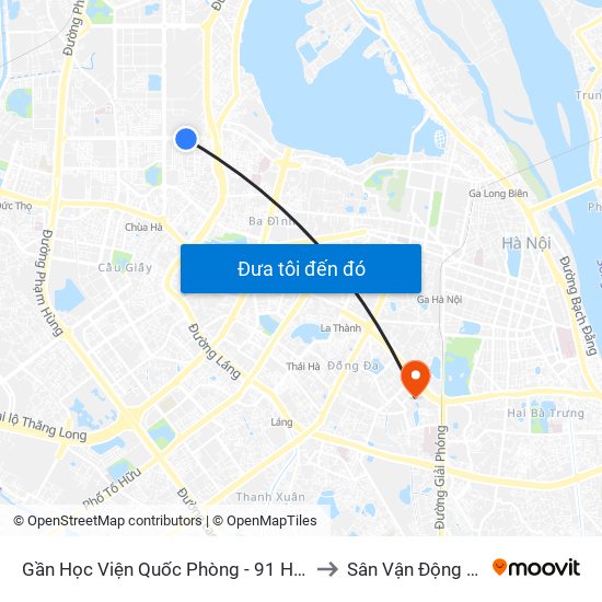 Gần Học Viện Quốc Phòng - 91 Hoàng Quốc Việt to Sân Vận Động Kim Liên map