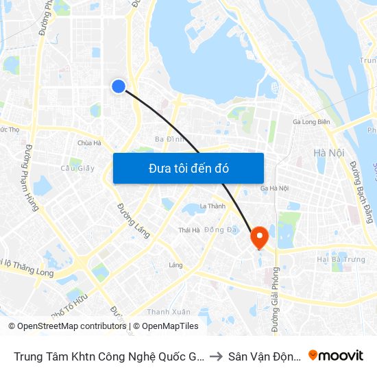 Trung Tâm Khtn Công Nghệ Quốc Gia - 18 Hoàng Quốc Việt to Sân Vận Động Kim Liên map