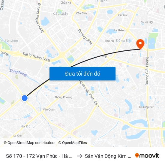 Số 170 - 172 Vạn Phúc - Hà Đông to Sân Vận Động Kim Liên map