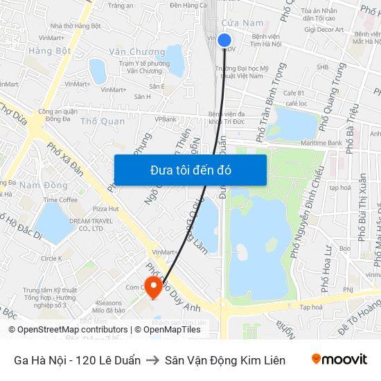 Ga Hà Nội - 120 Lê Duẩn to Sân Vận Động Kim Liên map