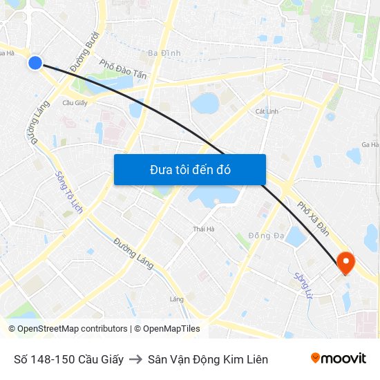 Số 148-150 Cầu Giấy to Sân Vận Động Kim Liên map