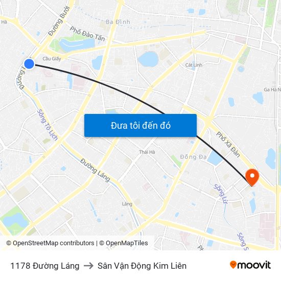 1178 Đường Láng to Sân Vận Động Kim Liên map