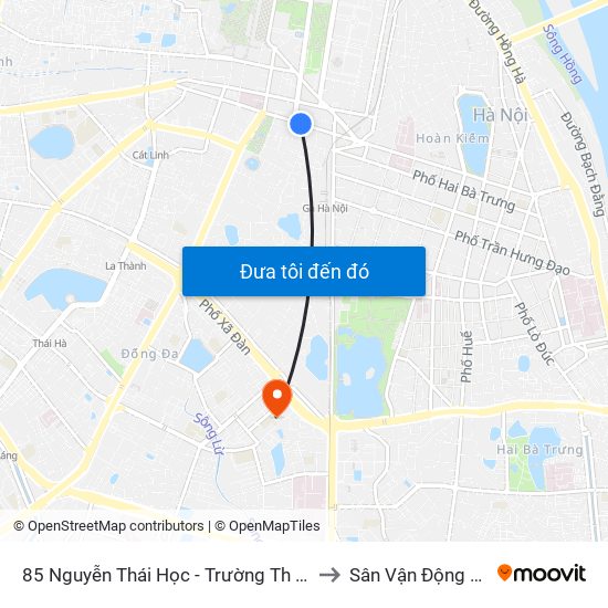 85 Nguyễn Thái Học - Trường Th Lý Thường Kiệt to Sân Vận Động Kim Liên map