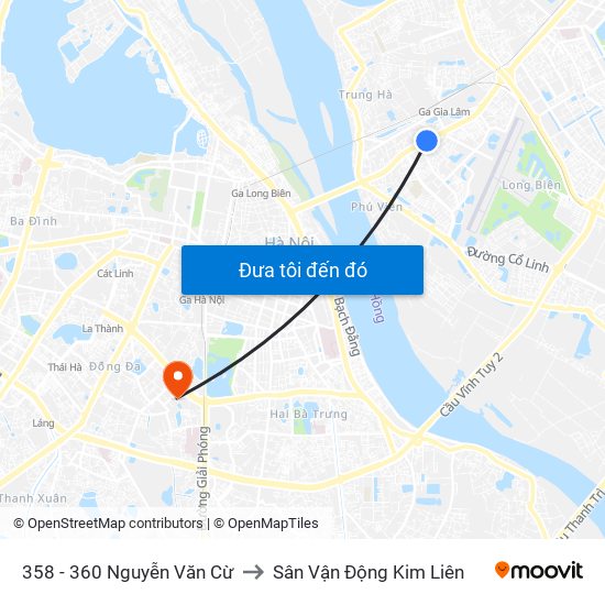 358 - 360 Nguyễn Văn Cừ to Sân Vận Động Kim Liên map