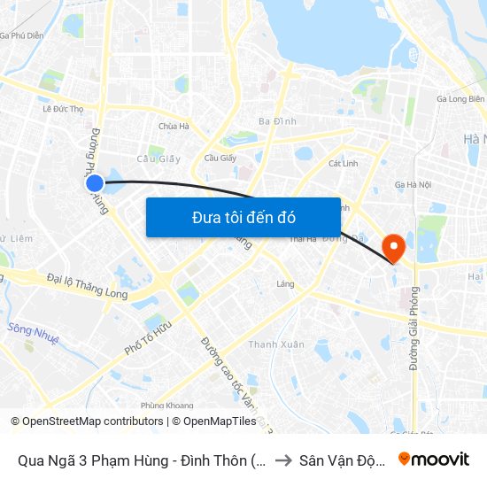 Qua Ngã 3 Phạm Hùng - Đình Thôn (Hướng Đi Phạm Văn Đồng) to Sân Vận Động Kim Liên map