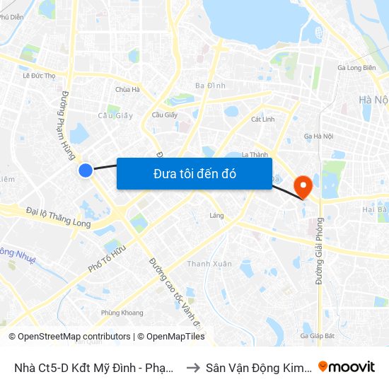 Nhà Ct5-D Kđt Mỹ Đình - Phạm Hùng to Sân Vận Động Kim Liên map