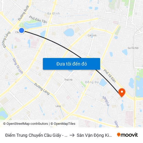 Điểm Trung Chuyển Cầu Giấy - Gtvt 02 to Sân Vận Động Kim Liên map