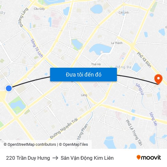 220 Trần Duy Hưng to Sân Vận Động Kim Liên map