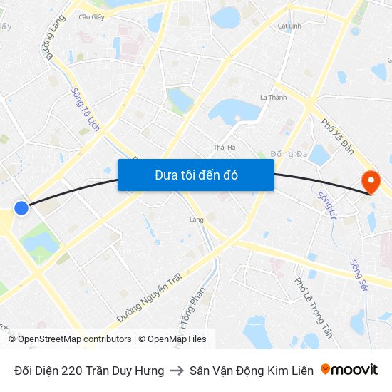 Đối Diện 220 Trần Duy Hưng to Sân Vận Động Kim Liên map