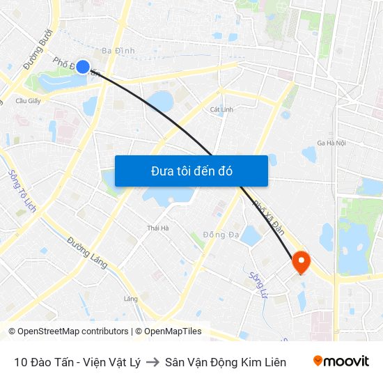 10 Đào Tấn - Viện Vật Lý to Sân Vận Động Kim Liên map