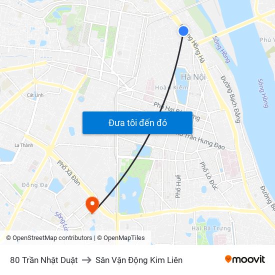 80 Trần Nhật Duật to Sân Vận Động Kim Liên map