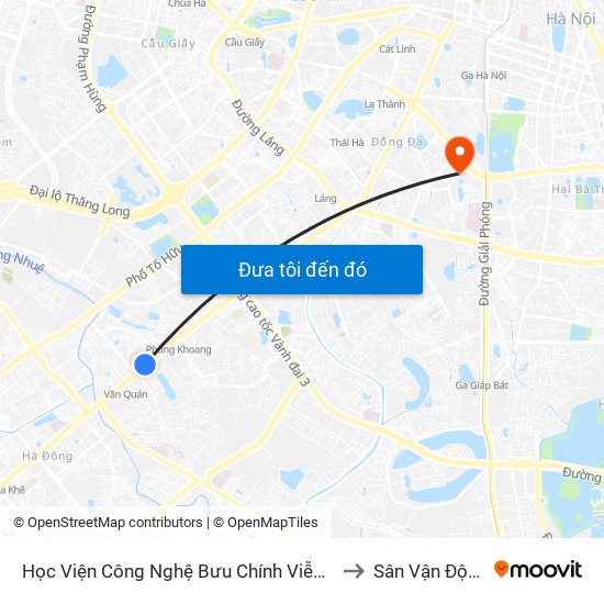 Học Viện Công Nghệ Bưu Chính Viễn Thông - Trần Phú (Hà Đông) to Sân Vận Động Kim Liên map