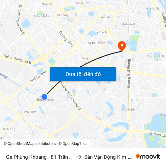 Ga Phùng Khoang - 81 Trần Phú to Sân Vận Động Kim Liên map