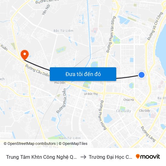 Trung Tâm Khtn Công Nghệ Quốc Gia - 18 Hoàng Quốc Việt to Trường Đại Học Công Nghiệp Hà Nội map