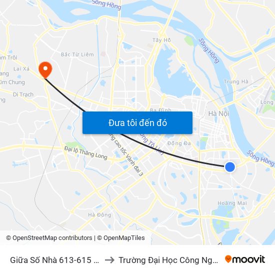 Giữa Số Nhà 613-615 Kim Ngưu to Trường Đại Học Công Nghiệp Hà Nội map