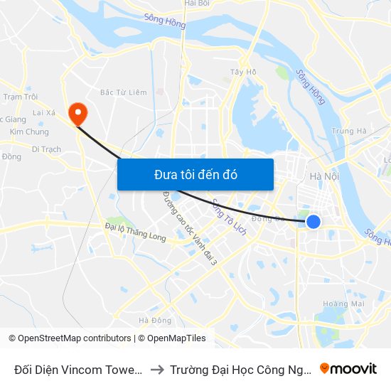 Đối Diện Vincom Tower - Bà Triệu to Trường Đại Học Công Nghiệp Hà Nội map