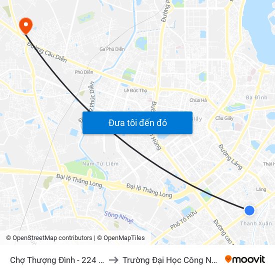 Chợ Thượng Đình - 224 Nguyễn Trãi to Trường Đại Học Công Nghiệp Hà Nội map
