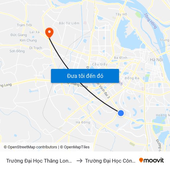 Trường Đại Học Thăng Long - Nghiêm Xuân Yêm to Trường Đại Học Công Nghiệp Hà Nội map