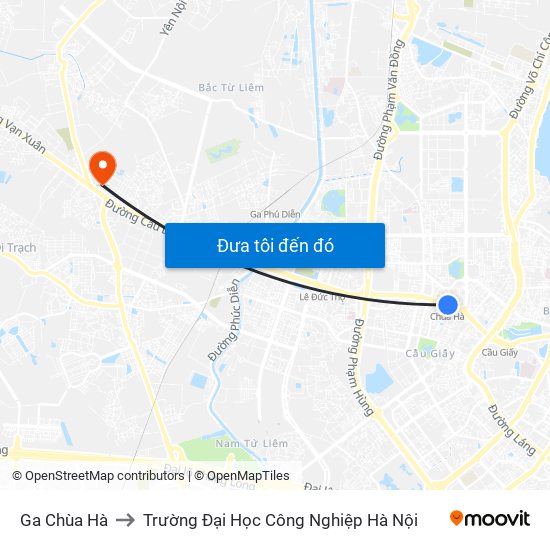 Ga Chùa Hà to Trường Đại Học Công Nghiệp Hà Nội map