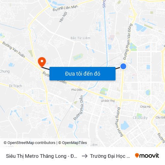 Siêu Thị Metro Thăng Long - Đối Diện Ngõ 599 Phạm Văn Đồng to Trường Đại Học Công Nghiệp Hà Nội map