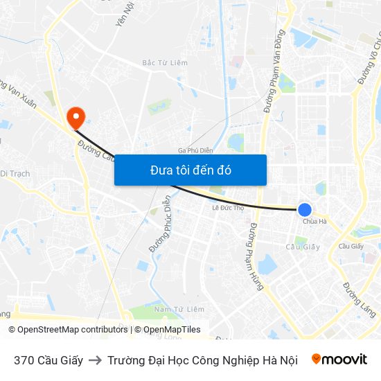 370 Cầu Giấy to Trường Đại Học Công Nghiệp Hà Nội map