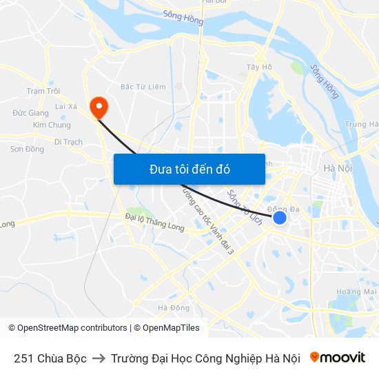 251 Chùa Bộc to Trường Đại Học Công Nghiệp Hà Nội map