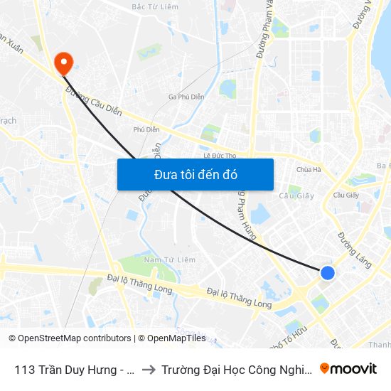 113 Trần Duy Hưng - Bộ Khcn to Trường Đại Học Công Nghiệp Hà Nội map