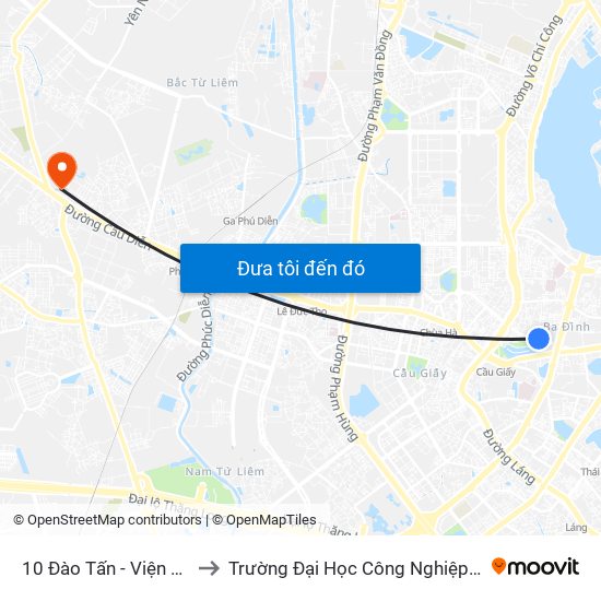 10 Đào Tấn - Viện Vật Lý to Trường Đại Học Công Nghiệp Hà Nội map