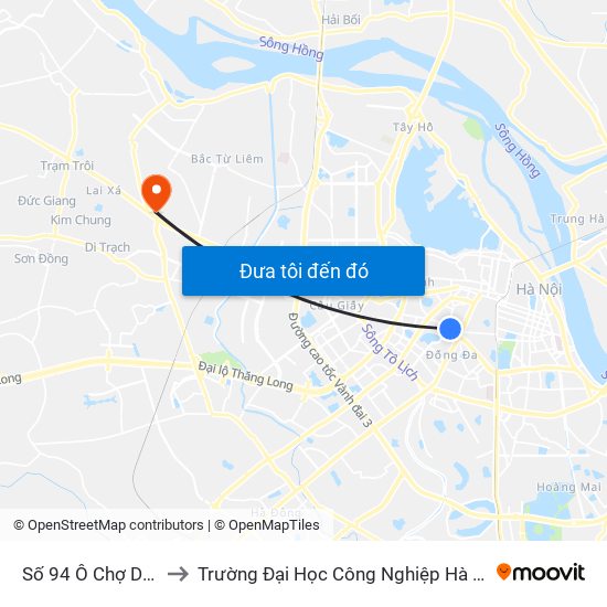 Số 94 Ô Chợ Dừa to Trường Đại Học Công Nghiệp Hà Nội map