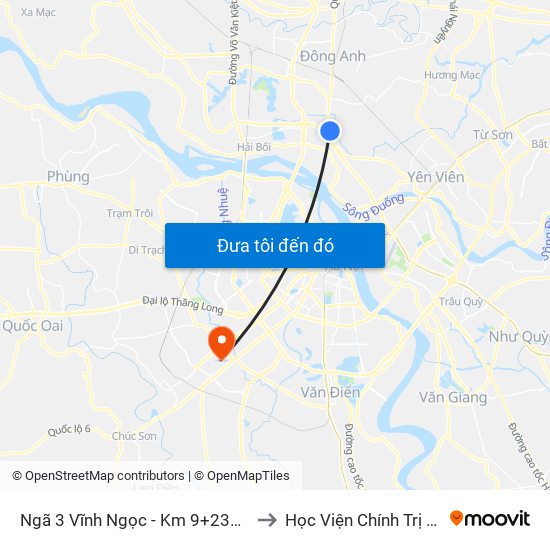 Ngã 3 Vĩnh Ngọc - Km 9+230 Quốc Lộ 3 to Học Viện Chính Trị Quân Sự map