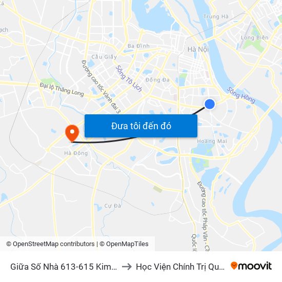 Giữa Số Nhà 613-615 Kim Ngưu to Học Viện Chính Trị Quân Sự map