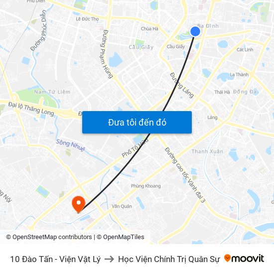 10 Đào Tấn - Viện Vật Lý to Học Viện Chính Trị Quân Sự map