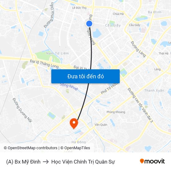 (A) Bx Mỹ Đình to Học Viện Chính Trị Quân Sự map