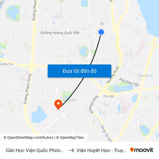 Gần Học Viện Quốc Phòng - 91 Hoàng Quốc Việt to Viện Huyết Học - Truyền Máu Trung Ương map