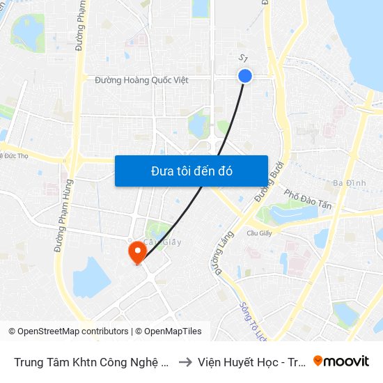 Trung Tâm Khtn Công Nghệ Quốc Gia - 18 Hoàng Quốc Việt to Viện Huyết Học - Truyền Máu Trung Ương map