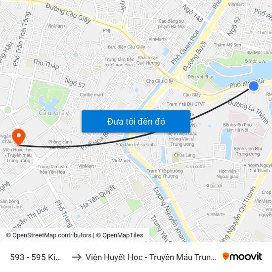 593 - 595 Kim Mã to Viện Huyết Học - Truyền Máu Trung Ương map