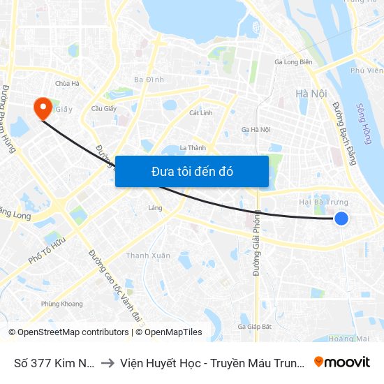 Số 377 Kim Ngưu to Viện Huyết Học - Truyền Máu Trung Ương map