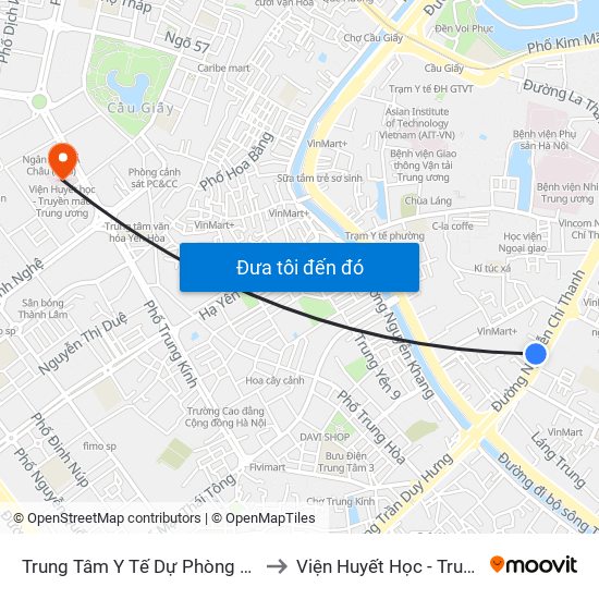 Trung Tâm Y Tế Dự Phòng Hn - 70 Nguyễn Chí Thanh to Viện Huyết Học - Truyền Máu Trung Ương map