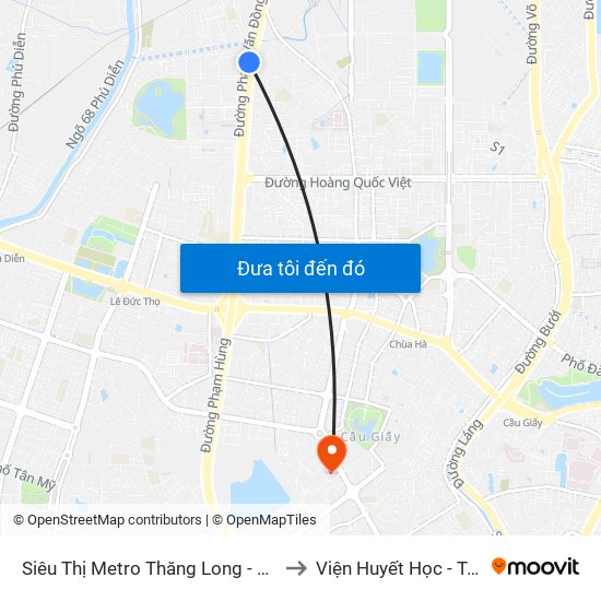Siêu Thị Metro Thăng Long - Đối Diện Ngõ 599 Phạm Văn Đồng to Viện Huyết Học - Truyền Máu Trung Ương map