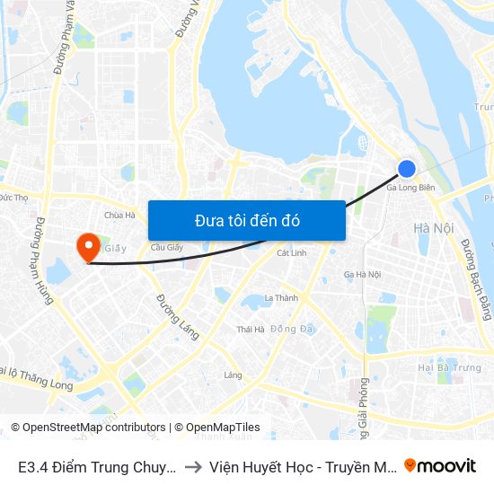 E3.4 Điểm Trung Chuyển Long Biên to Viện Huyết Học - Truyền Máu Trung Ương map