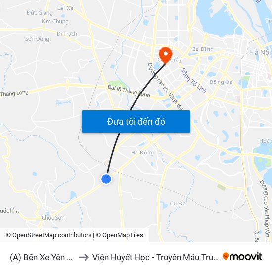 (A) Bến Xe Yên Nghĩa to Viện Huyết Học - Truyền Máu Trung Ương map