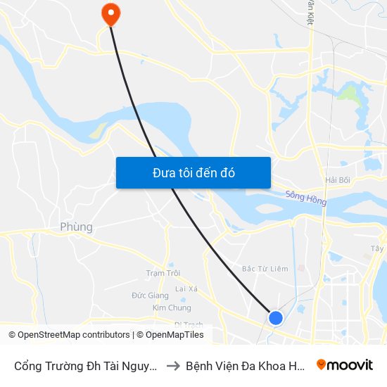 Cổng Trường Đh Tài Nguyên Môi Trường to Bệnh Viện Đa Khoa Huyện Mê Linh map